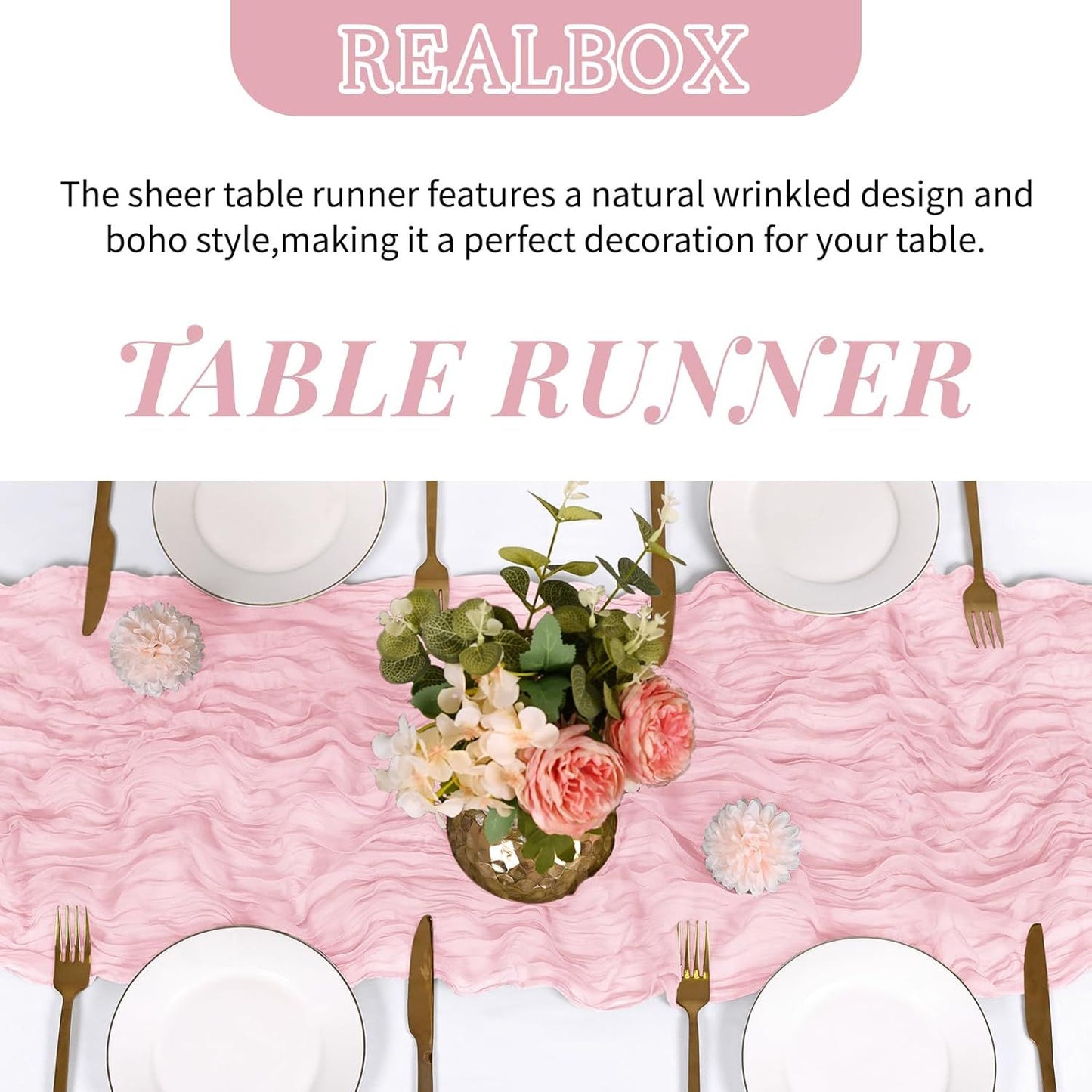 6 Pack Light Pink Cheesecloth Table Runner 17x108 Inch Semi Sheer Boho Gauze Cheese Cloth Fabric Table Runners Table Decor for Wedding Party Baby Shower Birthday Home Decor Garden Farmhouse