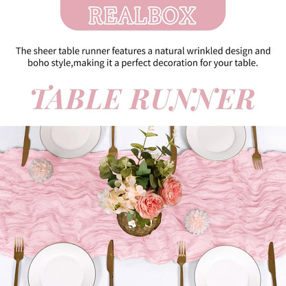 6 Pack Light Pink Cheesecloth Table Runner 17x108 Inch Semi Sheer Boho Gauze Cheese Cloth Fabric Table Runners Table Decor for Wedding Party Baby Shower Birthday Home Decor Garden Farmhouse
