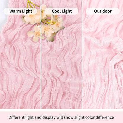 6 Pack Light Pink Cheesecloth Table Runner 17x108 Inch Semi Sheer Boho Gauze Cheese Cloth Fabric Table Runners Table Decor for Wedding Party Baby Shower Birthday Home Decor Garden Farmhouse