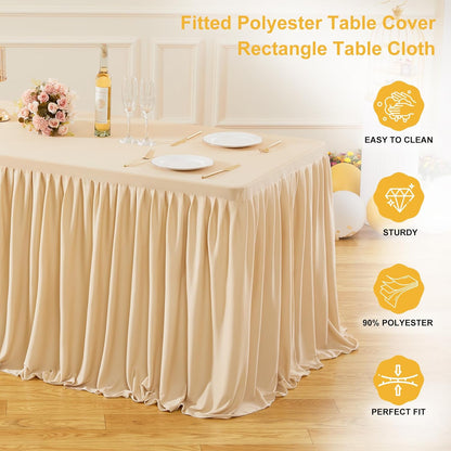 2 Pack Champagne Rectangle Table Clothes for 6 Foot Tables, Polyester Fitted Tablecloths 6t Stretch Table Cover for Wedding, Birthday, Parties, Trade Show, Craft Show