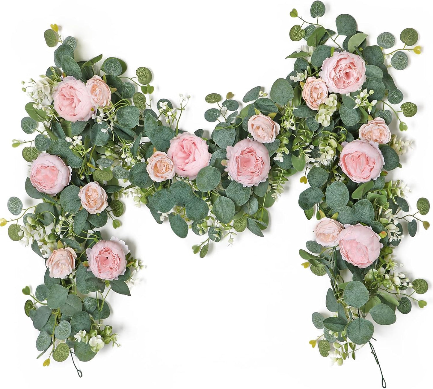 2 Pack 13FT Flower Garland, Artificial Rose Vine Fake Flower Garland Silk Rose Peony Hanging Vine Faux Floral Garlands for Wedding Party Arch Table Wall Backdrop Decoration (Light Pink, 2PCS)