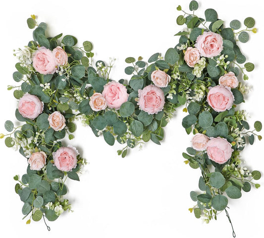 2 Pack 13FT Flower Garland, Artificial Rose Vine Fake Flower Garland Silk Rose Peony Hanging Vine Faux Floral Garlands for Wedding Party Arch Table Wall Backdrop Decoration (Light Pink, 2PCS)