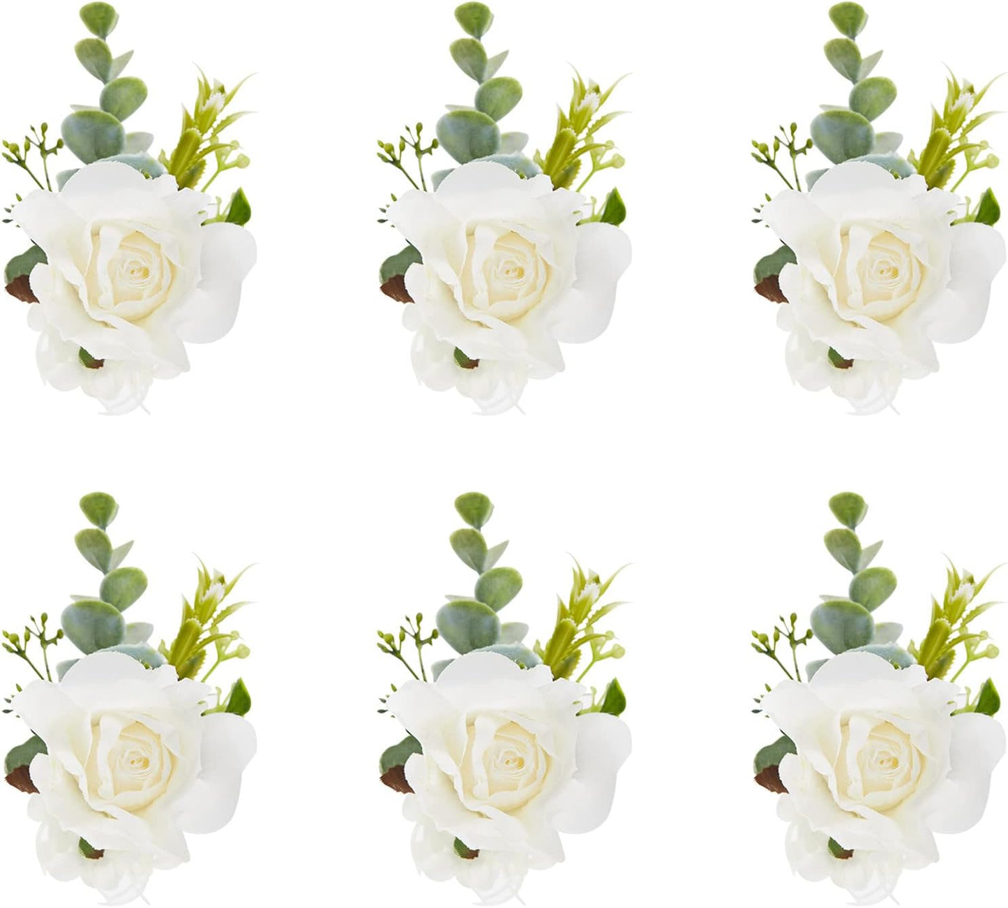 White Ivory Rose Wrist Corsage, Set of 6, Wedding Bridal Flower Corsage Hand Decor for Prom Party Homecoming, Wristband Flowers Bride, Bridesmaid, Girl