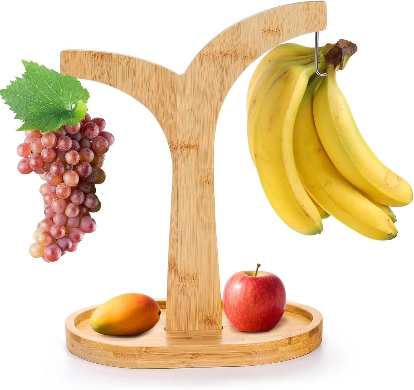 Double Hooks Banana Hanger Stand, 14 Inch Wood Holder, Stable Keeper for Kitchen Countertop