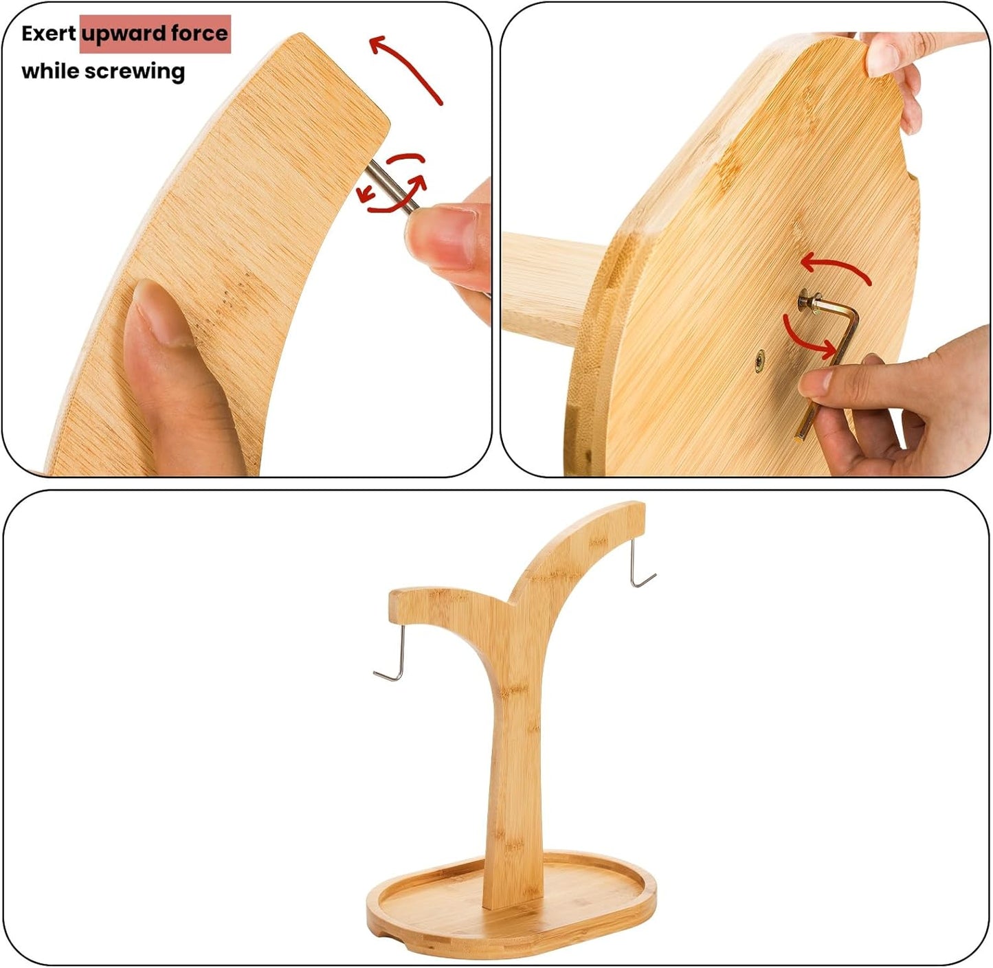 Double Hooks Banana Hanger Stand, 14 Inch Wood Holder, Stable Keeper for Kitchen Countertop