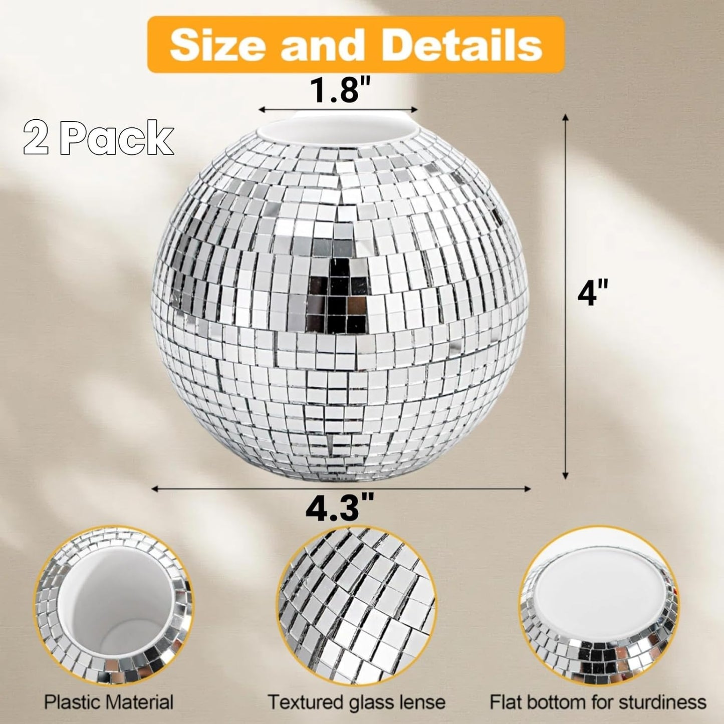 2 Pack Disco Ball Pencil Holder for Desk, 4 Inch Pen Organizer with Silver Sequins, Shiny Plastic Makeup Brush Holder, Sparkling Mirror Glass Flower Pot Cup Home Office Classroom Decor