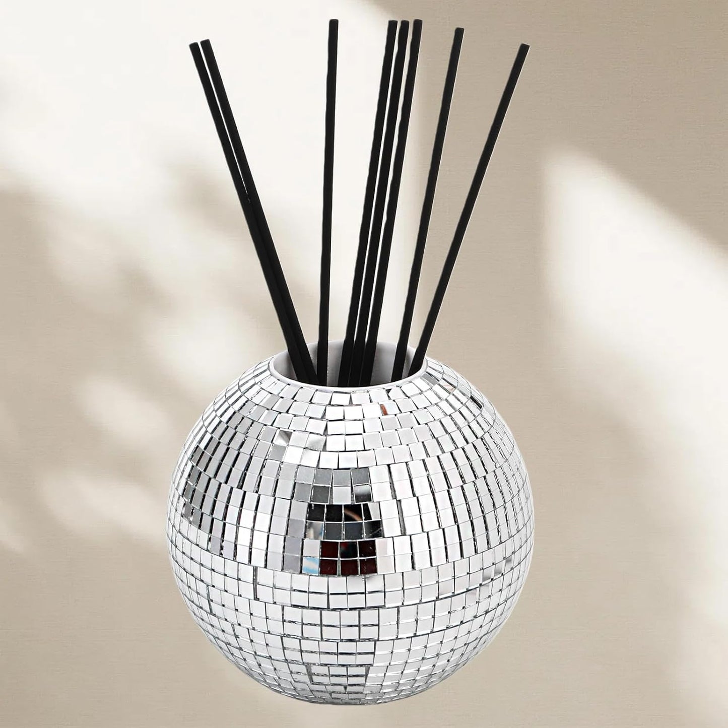 2 Pack Disco Ball Pencil Holder for Desk, 4 Inch Pen Organizer with Silver Sequins, Shiny Plastic Makeup Brush Holder, Sparkling Mirror Glass Flower Pot Cup Home Office Classroom Decor