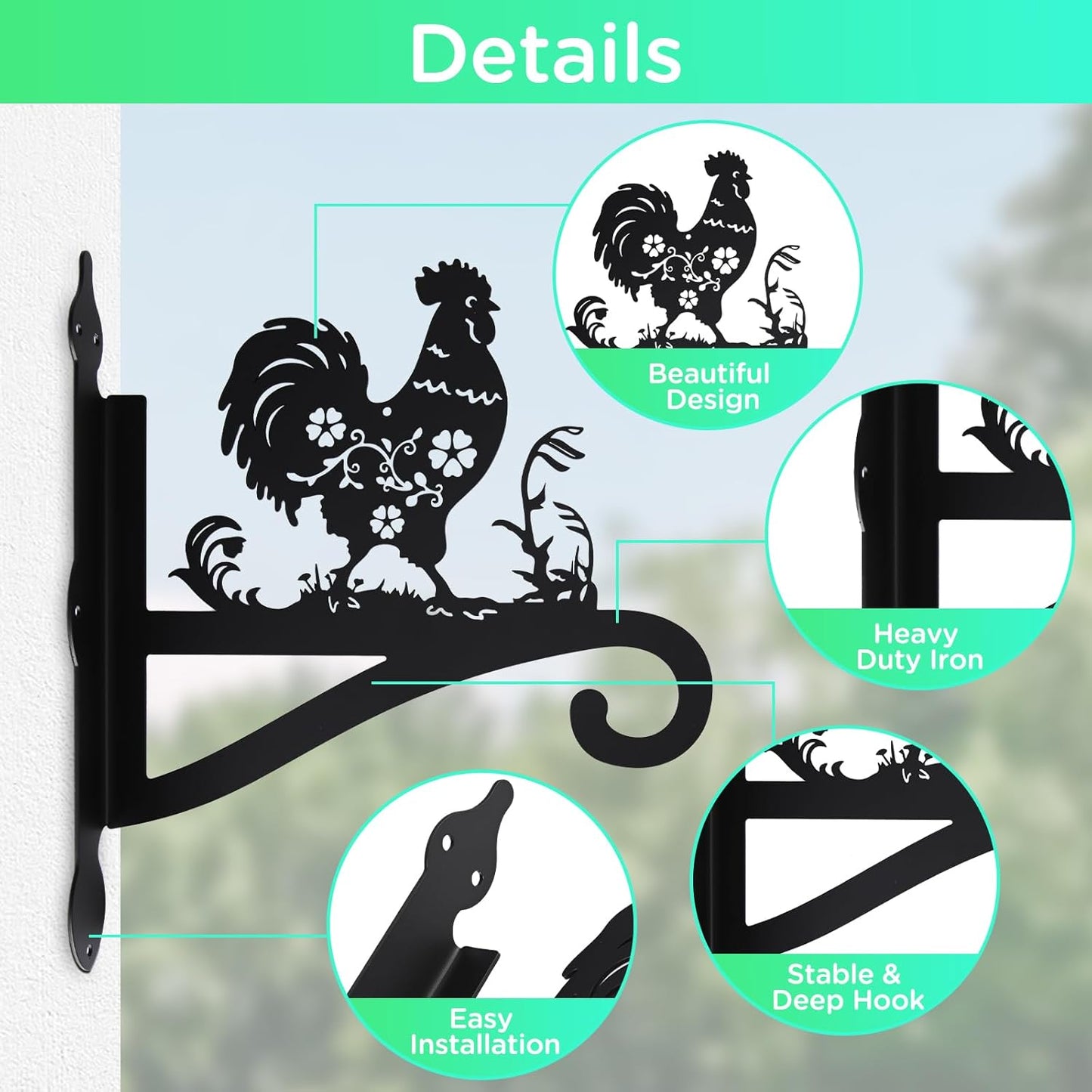 Plant Hanger Outdoor & Indoor, Chicken Decor Hanging Basket Hooks, Wall Hangers for Plant, Flower Basket, Bird Feeder, Lantern, Wind Chimes, Coop Accessories-Patio, Garden, Home
