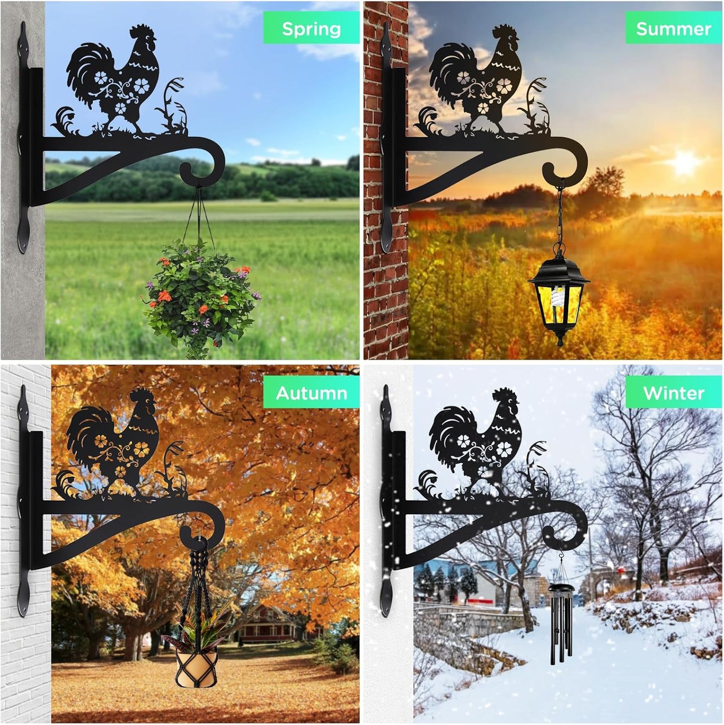 Plant Hanger Outdoor & Indoor, Chicken Decor Hanging Basket Hooks, Wall Hangers for Plant, Flower Basket, Bird Feeder, Lantern, Wind Chimes, Coop Accessories-Patio, Garden, Home