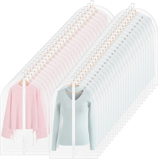 100 Pcs 24'' x 32'' Clear Garment Bags Full Zipper Suit Lightweight Clothes Cover for Hanging PEVA Protectors Breathable Dust Plastic