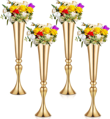 4 Pieces 22 Inch Tall Gold Trumpet Vases for Centerpieces, Wedding Flower Stand, Floral Stand Display Rack Tables, Dinner Party, Anniversary Ceremony Birthday Event Decor