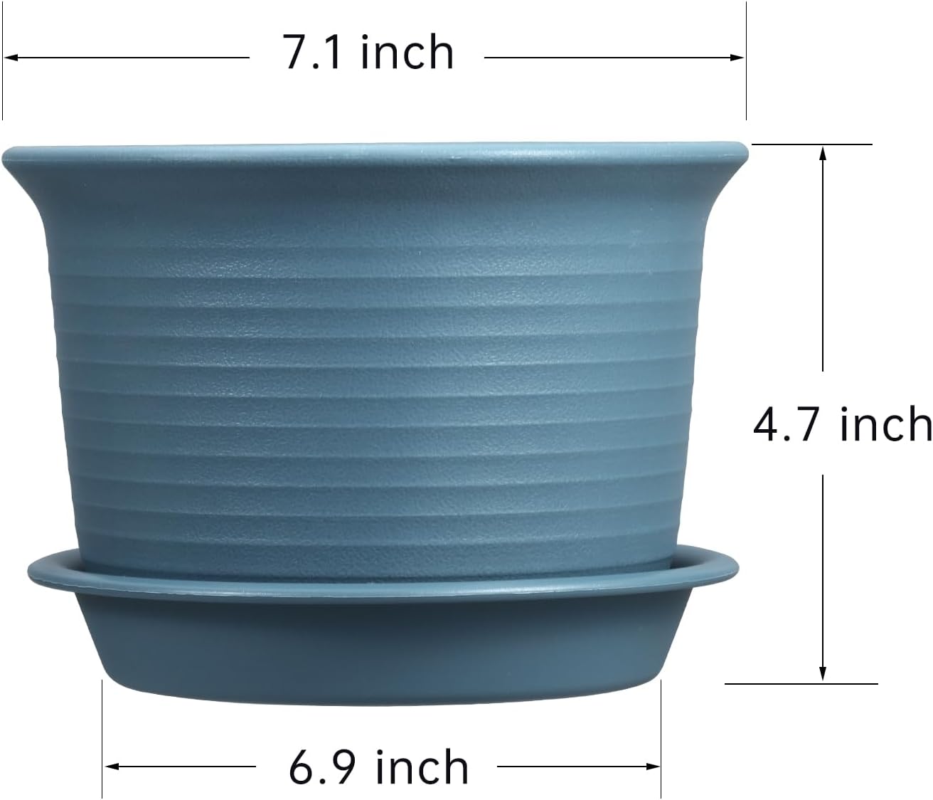 6 Pack Flower Pots for Indoor Plants, Plant with Drainage Hole and Tray Saucer, 7" Pot, inch Planters Plants(Bluish Gray) Bluish Gray 7inch