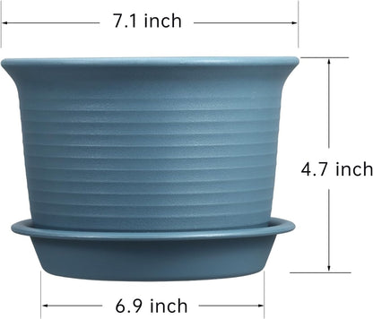 6 Pack Flower Pots for Indoor Plants, Plant with Drainage Hole and Tray Saucer, 7" Pot, inch Planters Plants(Bluish Gray) Bluish Gray 7inch