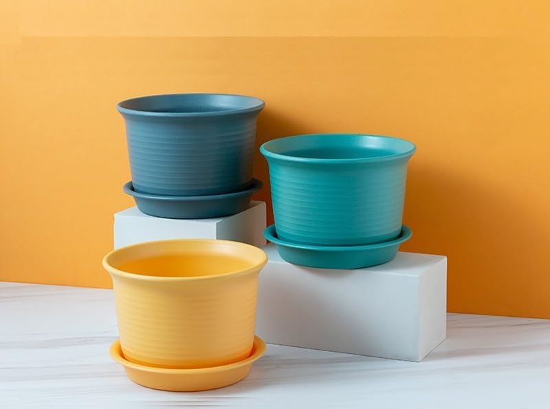 6 Pack Flower Pots for Indoor Plants, Plant with Drainage Hole and Tray Saucer, 7" Pot, inch Planters Plants(Bluish Gray) Bluish Gray 7inch