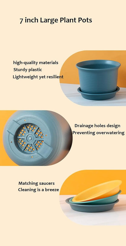 6 Pack Flower Pots for Indoor Plants, Plant with Drainage Hole and Tray Saucer, 7" Pot, inch Planters Plants(Bluish Gray) Bluish Gray 7inch