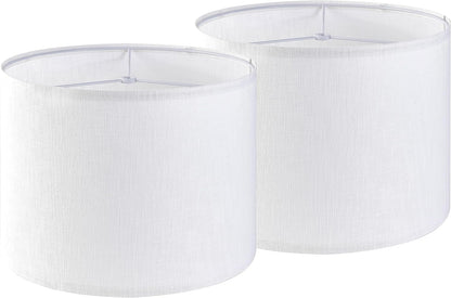 Set of 2 Pure White Linen Drum Lamp Shade 13" Top x Bottom 10" High (Spider) Contemporary Shades for Table Lamps & Bedside Replacement Lampshade - Petluno Assembly is Required White-Texture 13*13*10