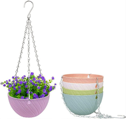 Petluno Set of 5 Hanging Flower Pots for Balcony, Plastic with Chain Hook, Plants, Flowers, Herbs, Colours