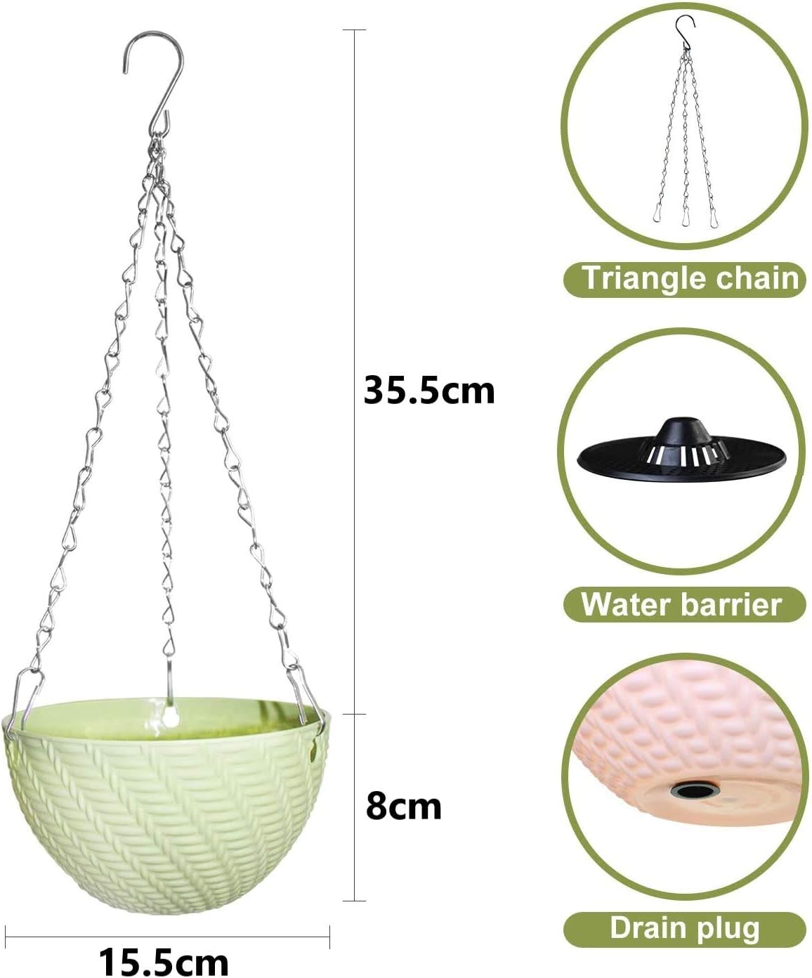 Petluno Set of 5 Hanging Flower Pots for Balcony, Plastic with Chain Hook, Plants, Flowers, Herbs, Colours