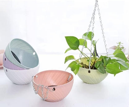 Petluno Set of 5 Hanging Flower Pots for Balcony, Plastic with Chain Hook, Plants, Flowers, Herbs, Colours