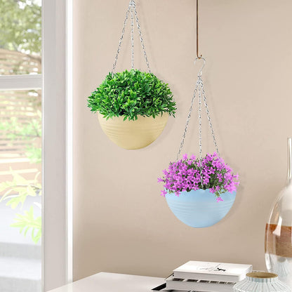 Petluno Set of 5 Hanging Flower Pots for Balcony, Plastic with Chain Hook, Plants, Flowers, Herbs, Colours