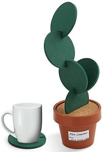 Flee 6-Piece Green Coaster Set with Flower Pot Shaped Holder for Drinks,Coffee,Cup