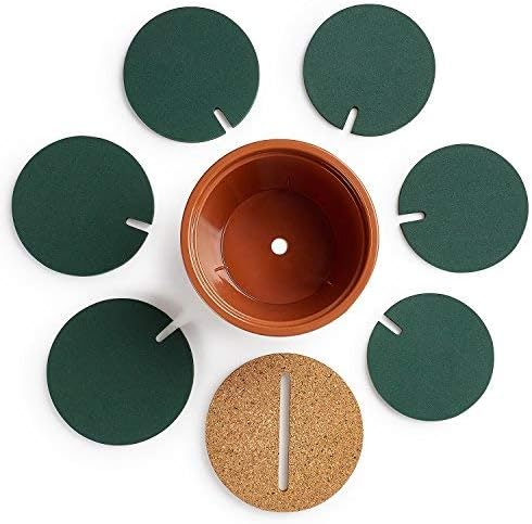 Flee 6-Piece Green Coaster Set with Flower Pot Shaped Holder for Drinks,Coffee,Cup