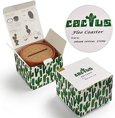 Flee 6-Piece Green Coaster Set with Flower Pot Shaped Holder for Drinks,Coffee,Cup