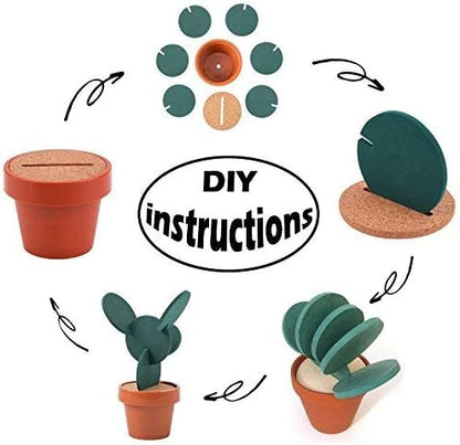 Flee 6-Piece Green Coaster Set with Flower Pot Shaped Holder for Drinks,Coffee,Cup