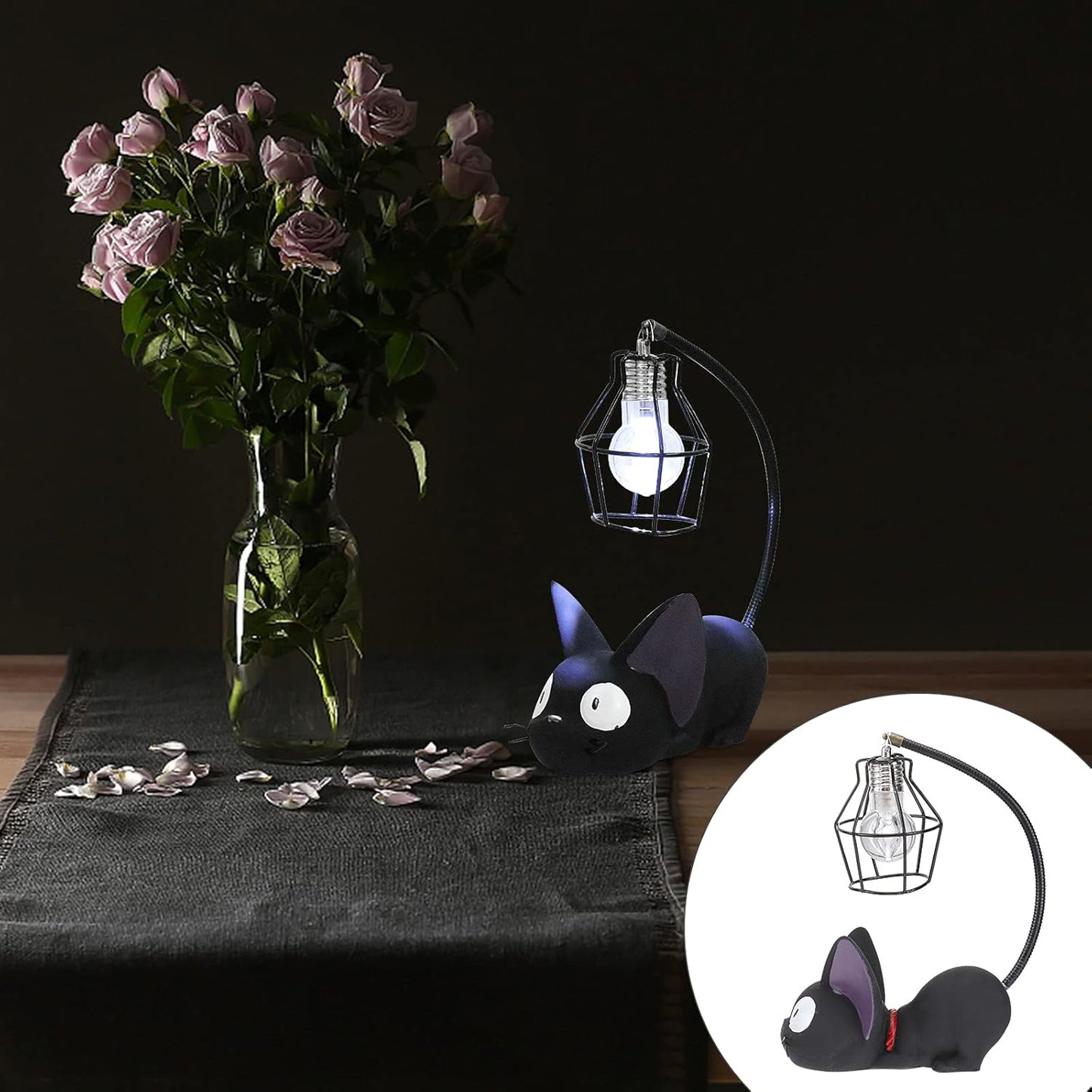 Resin Cat Design lamp Creative Night Light Table Bedside Lamps for Reading (Iron Wire Lampshade,3.1 x 4.7 x 6.7Inch)