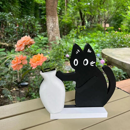 Cat Push Flower Vase for Home Decor Cute Vases for Table Room Decor Unique Lollipop Vases for Women Cat Lover Birthday Gifts (Big)