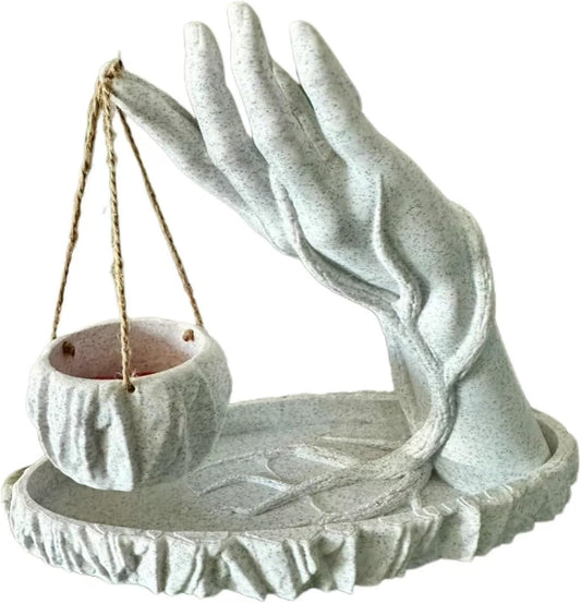Hanging Hand Flower Pot Planter - Imitation Marble Planters with Drain Hole for Succulents, Cactus, Faux Plants and More Green Plant (Twine Included)