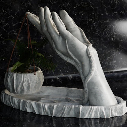 Hanging Hand Flower Pot Planter - Imitation Marble Planters with Drain Hole for Succulents, Cactus, Faux Plants and More Green Plant (Twine Included)
