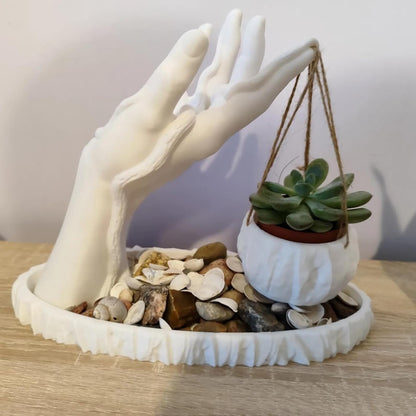 Hanging Hand Flower Pot Planter - Imitation Marble Planters with Drain Hole for Succulents, Cactus, Faux Plants and More Green Plant (Twine Included)