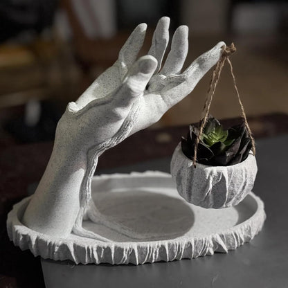 Hanging Hand Flower Pot Planter - Imitation Marble Planters with Drain Hole for Succulents, Cactus, Faux Plants and More Green Plant (Twine Included)