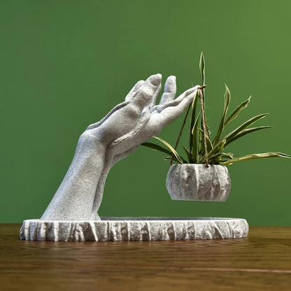 Hanging Hand Flower Pot Planter - Imitation Marble Planters with Drain Hole for Succulents, Cactus, Faux Plants and More Green Plant (Twine Included)