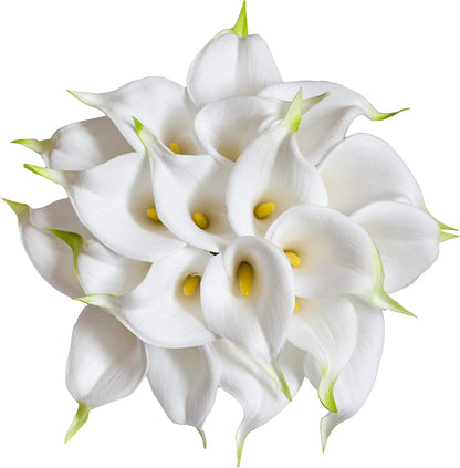 20Pcs Artificial Calla Lily Flower Real Touch Latex Flowers for DIY Wedding Bouquet Party Home Decor (White-Yellow Core)