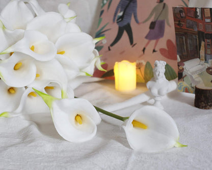 20Pcs Artificial Calla Lily Flower Real Touch Latex Flowers for DIY Wedding Bouquet Party Home Decor (White-Yellow Core)