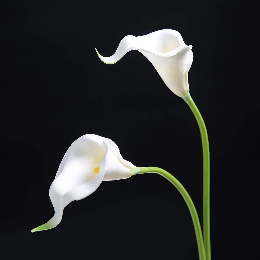 20Pcs Artificial Calla Lily Flower Real Touch Latex Flowers for DIY Wedding Bouquet Party Home Decor (White-Yellow Core)