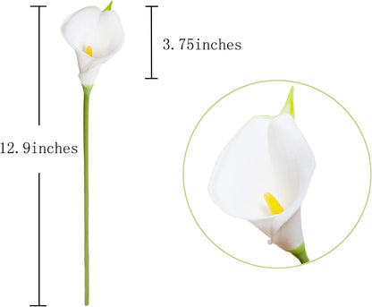 20Pcs Artificial Calla Lily Flower Real Touch Latex Flowers for DIY Wedding Bouquet Party Home Decor (White-Yellow Core)