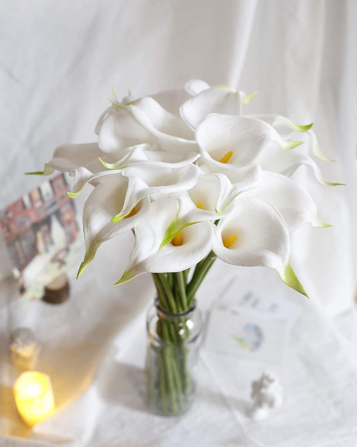 20Pcs Artificial Calla Lily Flower Real Touch Latex Flowers for DIY Wedding Bouquet Party Home Decor (White-Yellow Core)