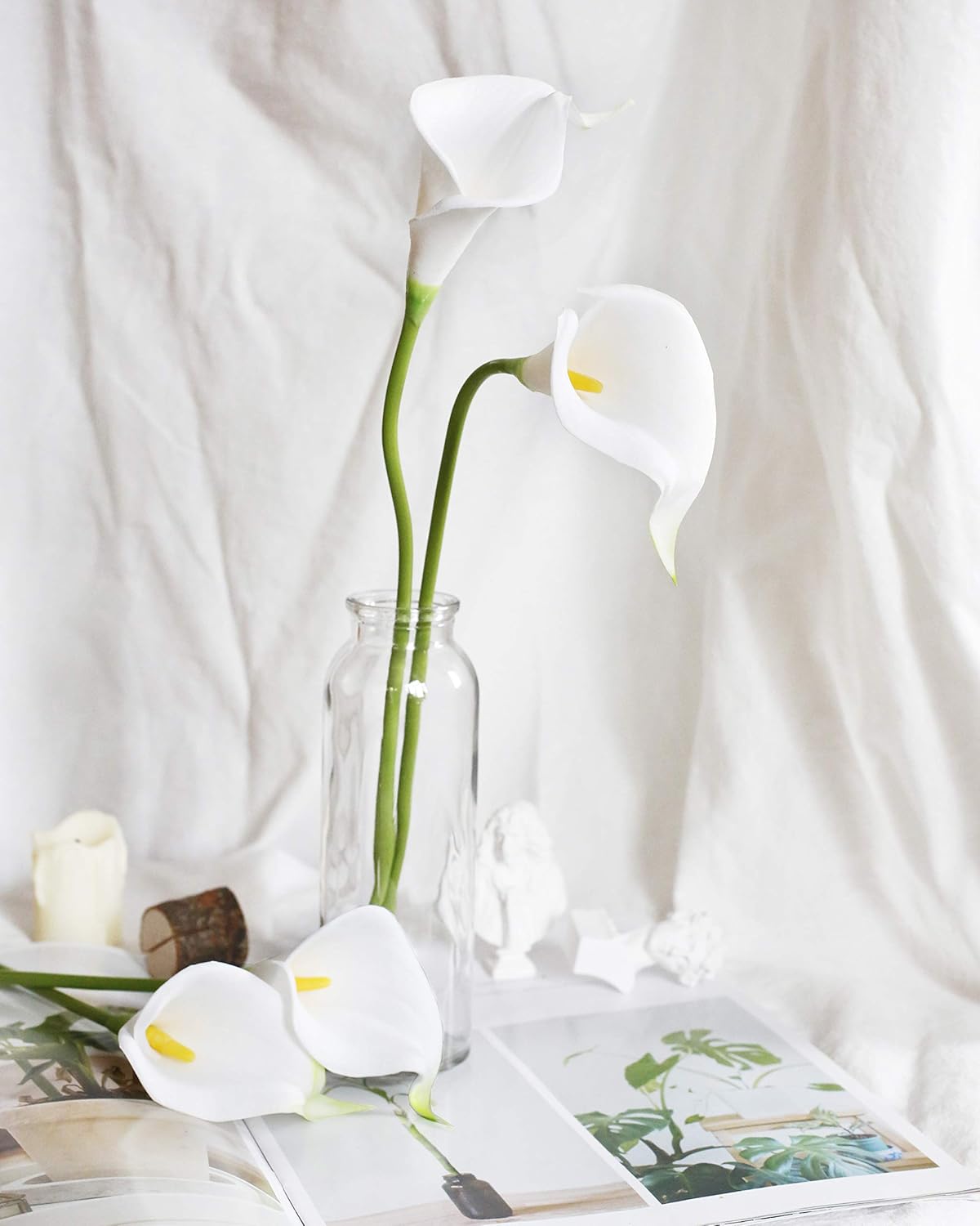 20Pcs Artificial Calla Lily Flower Real Touch Latex Flowers for DIY Wedding Bouquet Party Home Decor (White-Yellow Core)