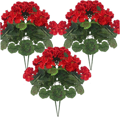 6Pcs Artificial Geraniums 14 Inch Lifelike Artificial Flowers with Adjustable Branches Long Lasting Vibrant Silk Geranium for Indoor, Outdoor, Red