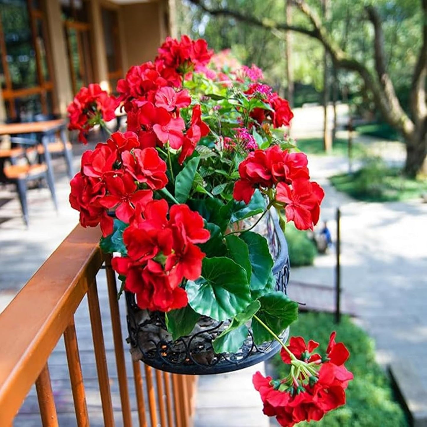6Pcs Artificial Geraniums 14 Inch Lifelike Artificial Flowers with Adjustable Branches Long Lasting Vibrant Silk Geranium for Indoor, Outdoor, Red