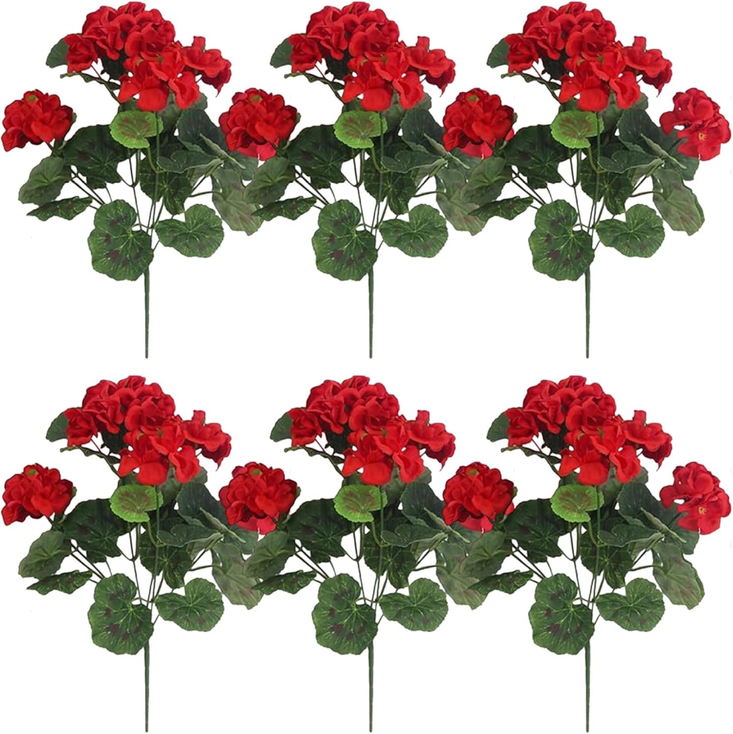 6Pcs Artificial Geraniums 14 Inch Lifelike Artificial Flowers with Adjustable Branches Long Lasting Vibrant Silk Geranium for Indoor, Outdoor, Red