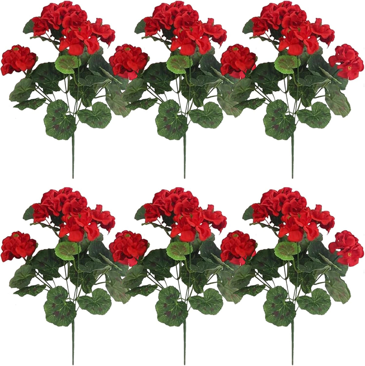 6Pcs Artificial Geraniums 14 Inch Lifelike Artificial Flowers with Adjustable Branches Long Lasting Vibrant Silk Geranium for Indoor, Outdoor, Red