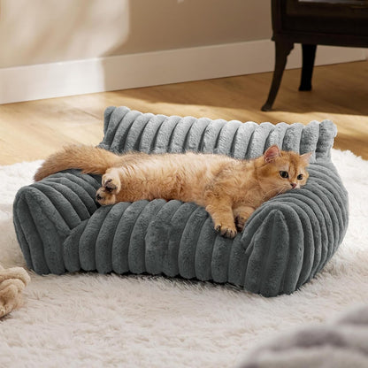 Cat Couch Bed Cute Pet Sofa Bed for Small Medium Large Cats Dogs Indoor with Non-Slip Bottom Washable Cover Fluffy Soft Comfortable Supportive Removable Cover Easy Maintenance Plush Cushion