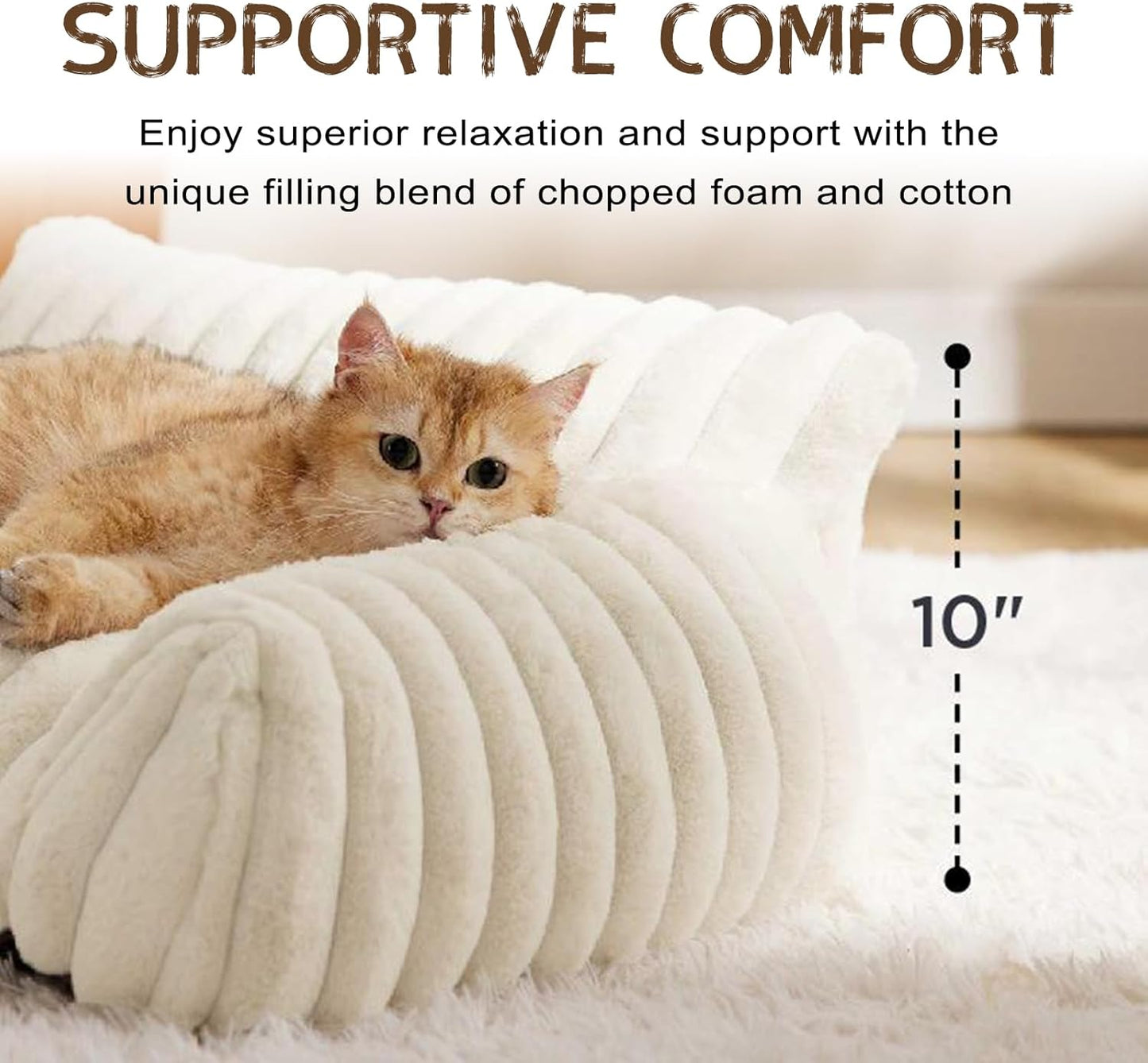 Cat Couch Bed Cute Pet Sofa Bed for Small Medium Large Cats Dogs Indoor with Non-Slip Bottom Washable Cover Fluffy Soft Comfortable Supportive Removable Cover Easy Maintenance Plush Cushion