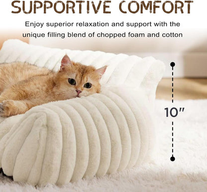 Cat Couch Bed Cute Pet Sofa Bed for Small Medium Large Cats Dogs Indoor with Non-Slip Bottom Washable Cover Fluffy Soft Comfortable Supportive Removable Cover Easy Maintenance Plush Cushion