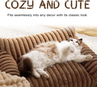 Cat Couch Bed Cute Pet Sofa Bed for Small Medium Large Cats Dogs Indoor with Non-Slip Bottom Washable Cover Fluffy Soft Comfortable Supportive Removable Cover Easy Maintenance Plush Cushion