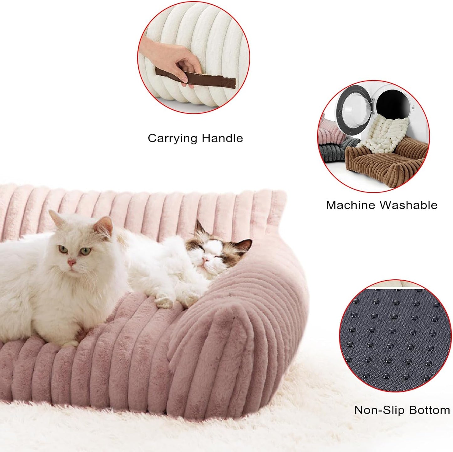 Cat Couch Bed Cute Pet Sofa Bed for Small Medium Large Cats Dogs Indoor with Non-Slip Bottom Washable Cover Fluffy Soft Comfortable Supportive Removable Cover Easy Maintenance Plush Cushion